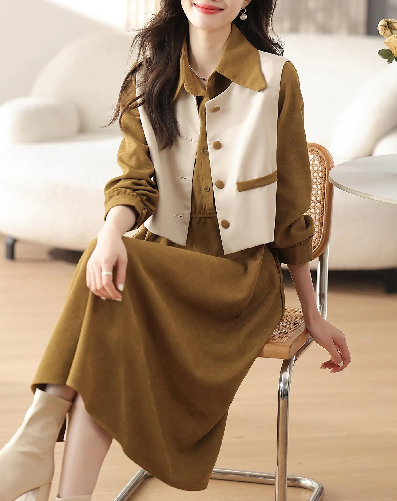 Trendy Button-up Dress in Cotton Poplin for Women