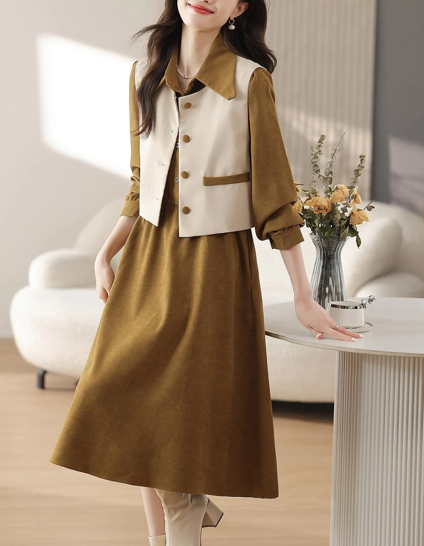 Trendy Button-up Dress in Cotton Poplin for Women