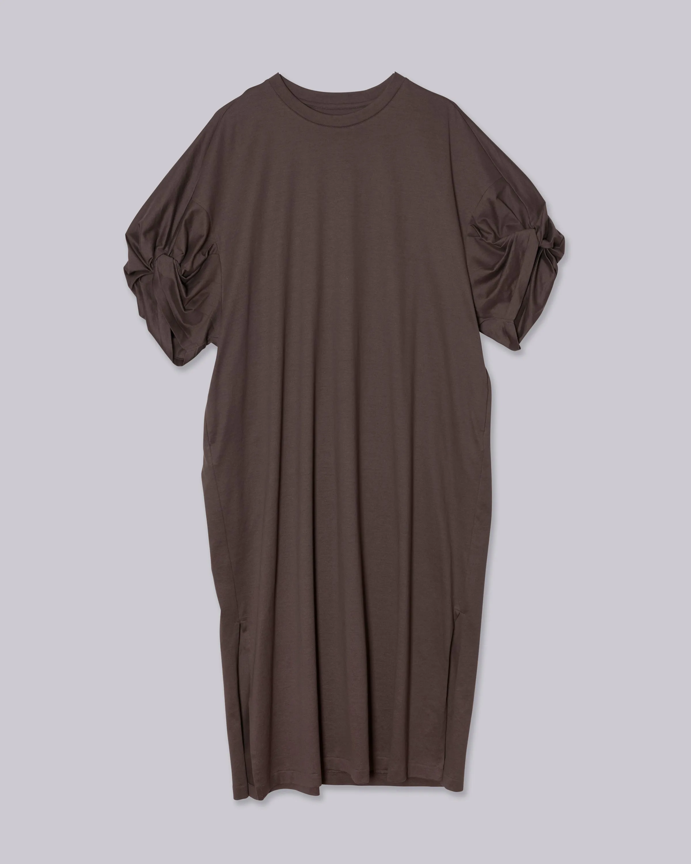 TWISTED SLEEVE TEE DRESS IN MOSS GRAY