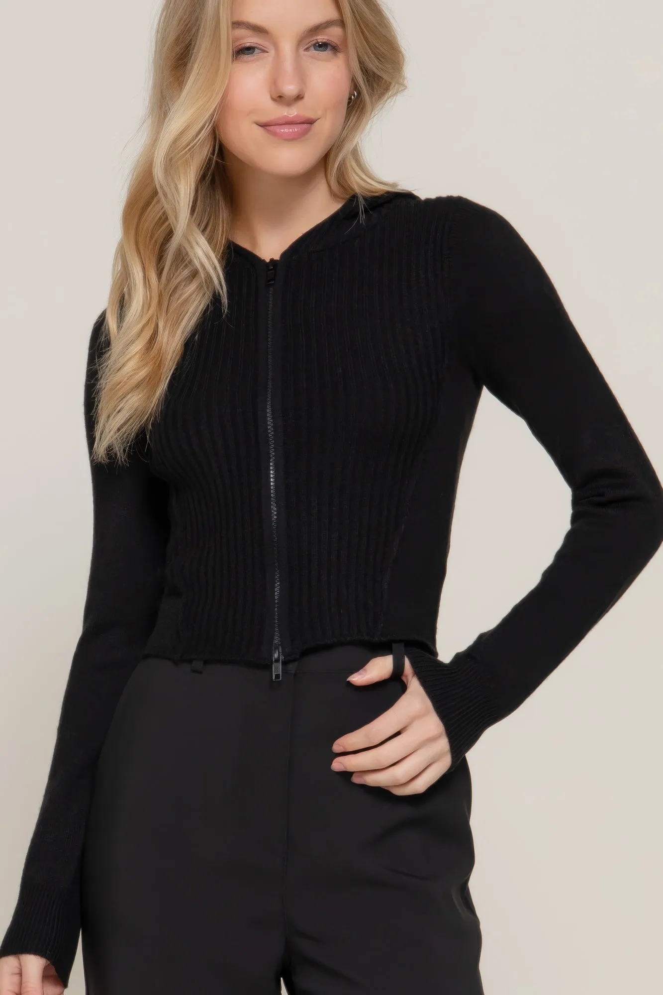 Two-Way Zip Closure Sweater Hoodie Cardigan