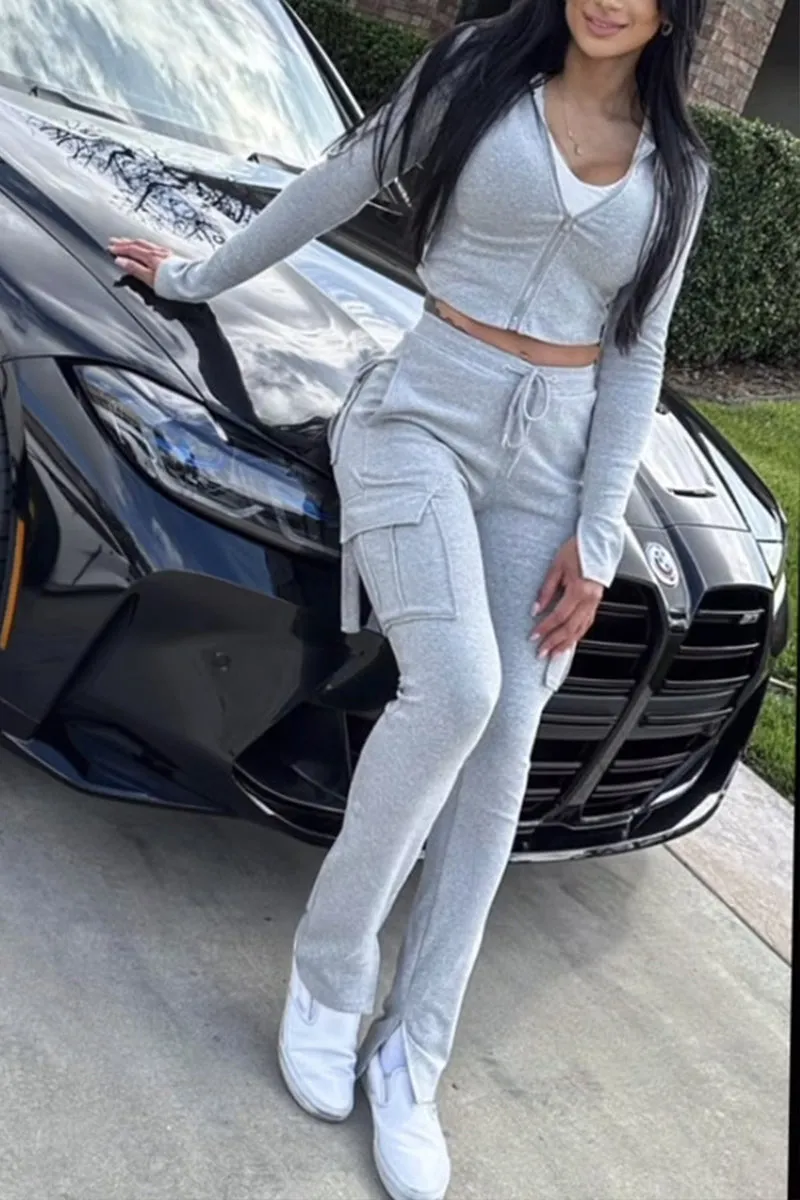UJ0218 Fitted Hoodie Tracksuit Set
