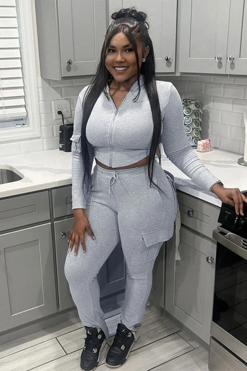 UJ0218 Fitted Hoodie Tracksuit Set