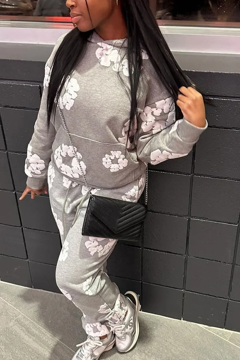 UJ0264 Floral Hoodie Tracksuit Set