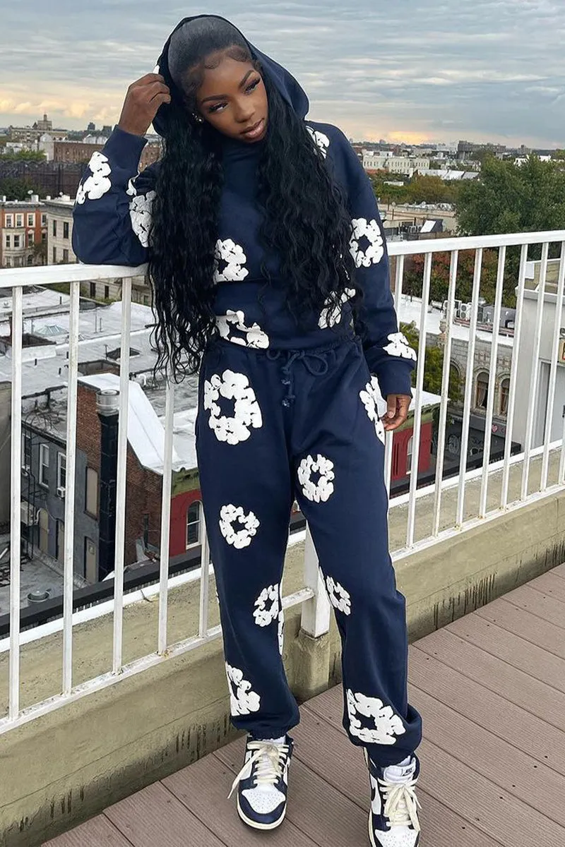 UJ0264 Floral Hoodie Tracksuit Set