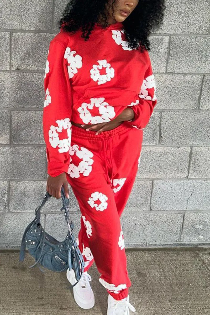 UJ0264 Floral Hoodie Tracksuit Set