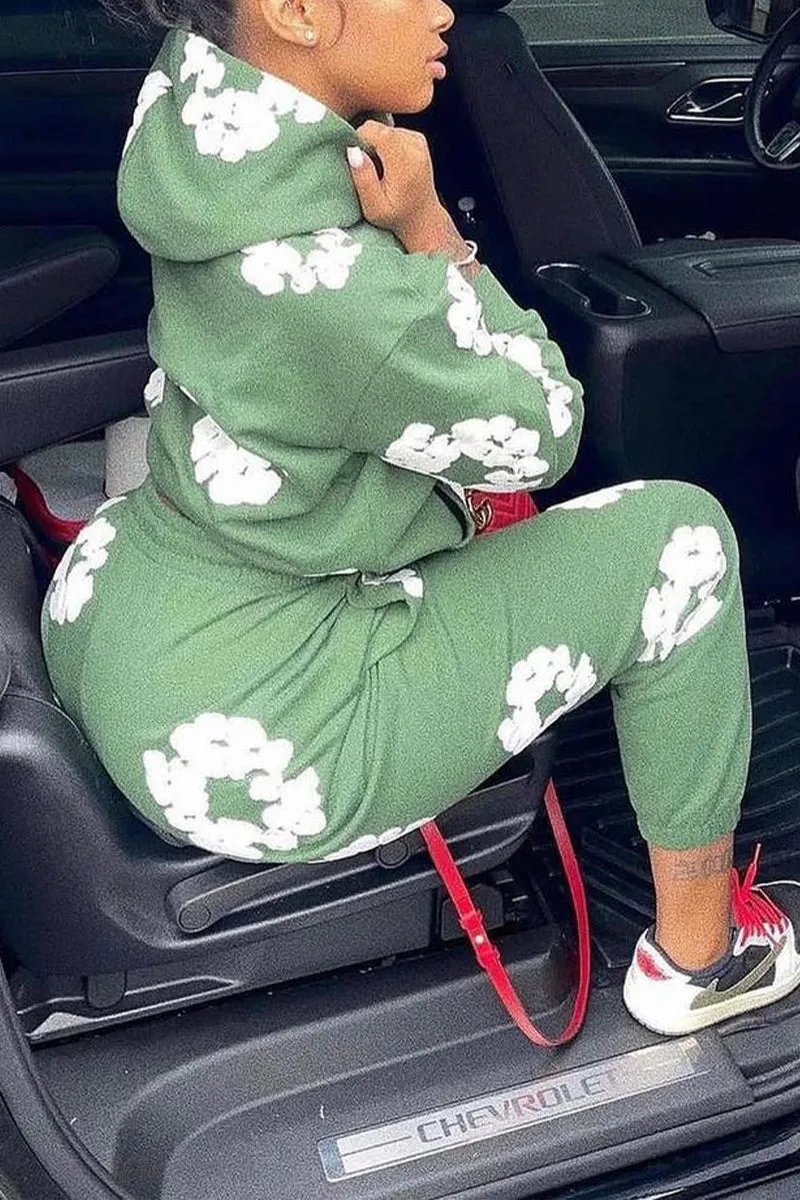 UJ0264 Floral Hoodie Tracksuit Set