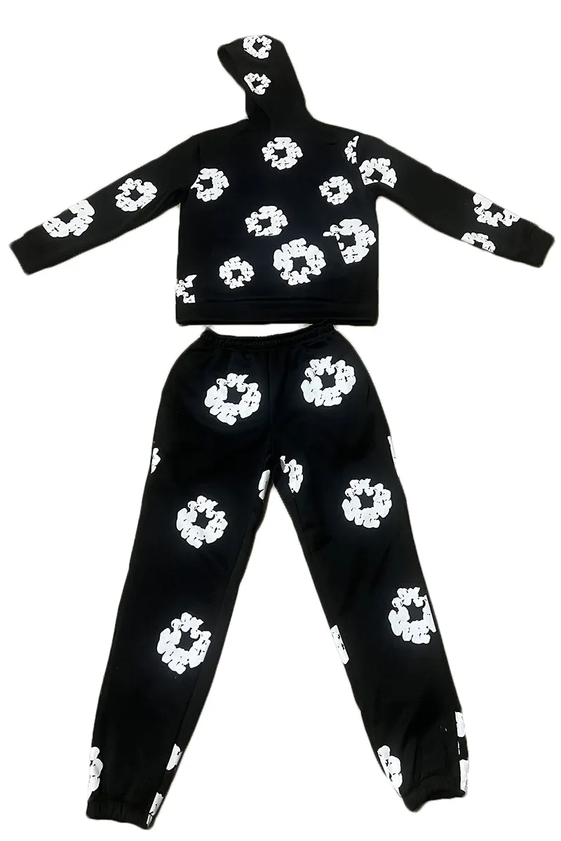 UJ0264 Floral Hoodie Tracksuit Set