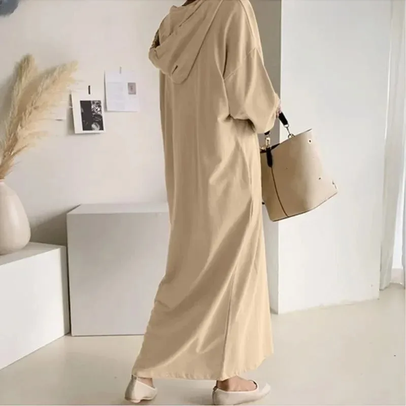 V Neck Drawstring Hooded Dress