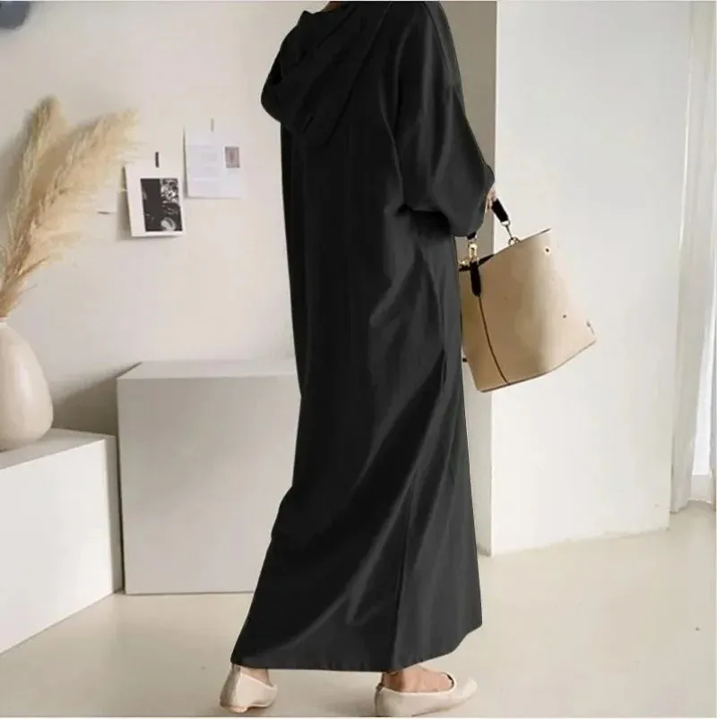 V Neck Drawstring Hooded Dress