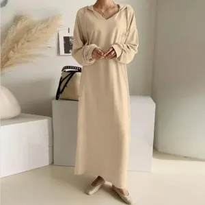 V Neck Drawstring Hooded Dress