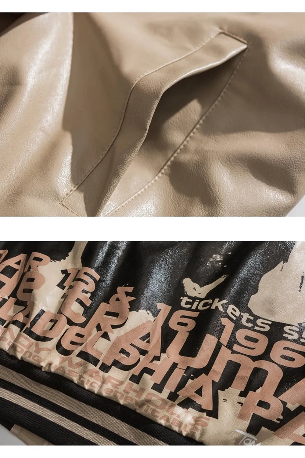 Varsity Portrait PU Leather Bomber Jacket