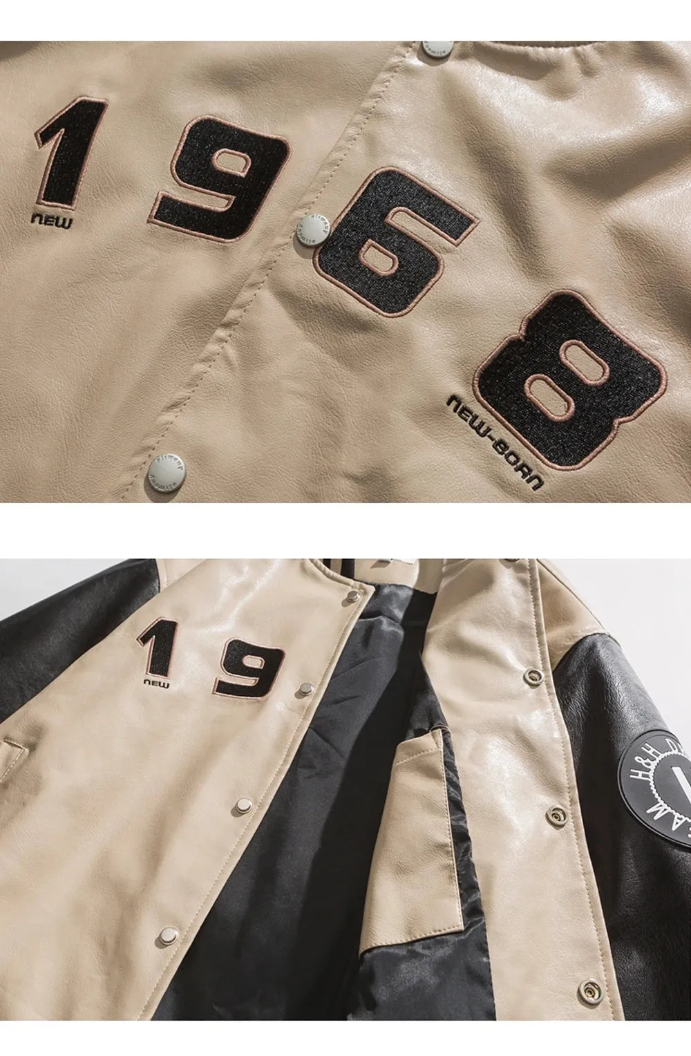 Varsity Portrait PU Leather Bomber Jacket