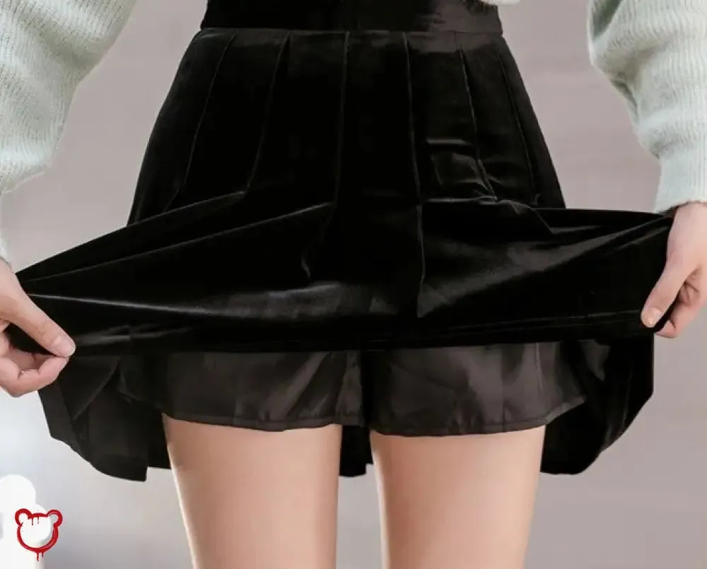 Velvet Pleated Mini Skirt