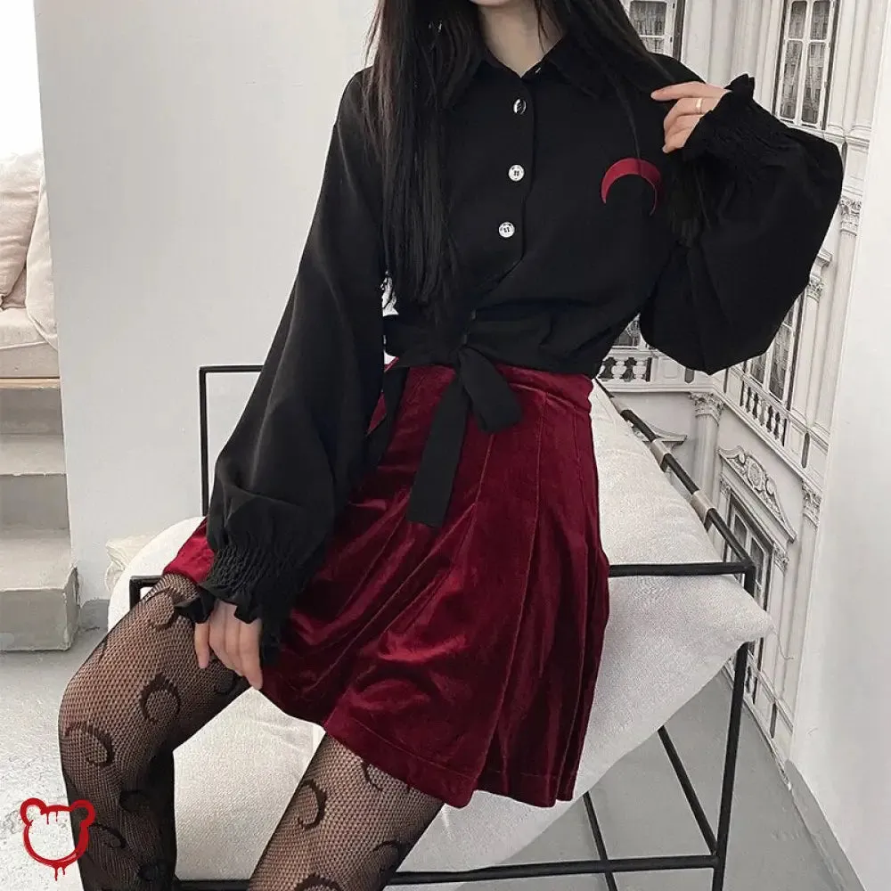 Velvet Pleated Mini Skirt