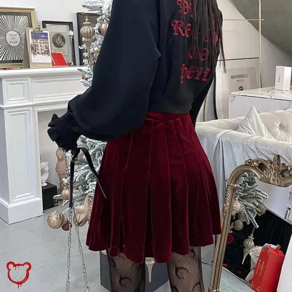 Velvet Pleated Mini Skirt