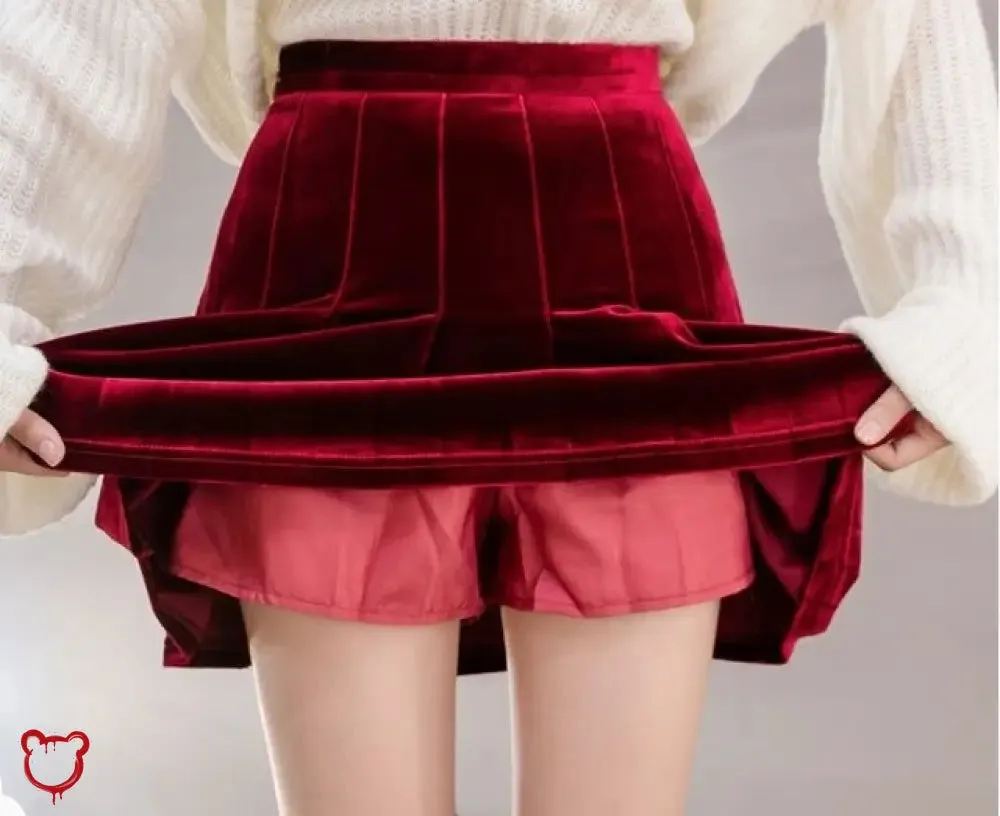 Velvet Pleated Mini Skirt