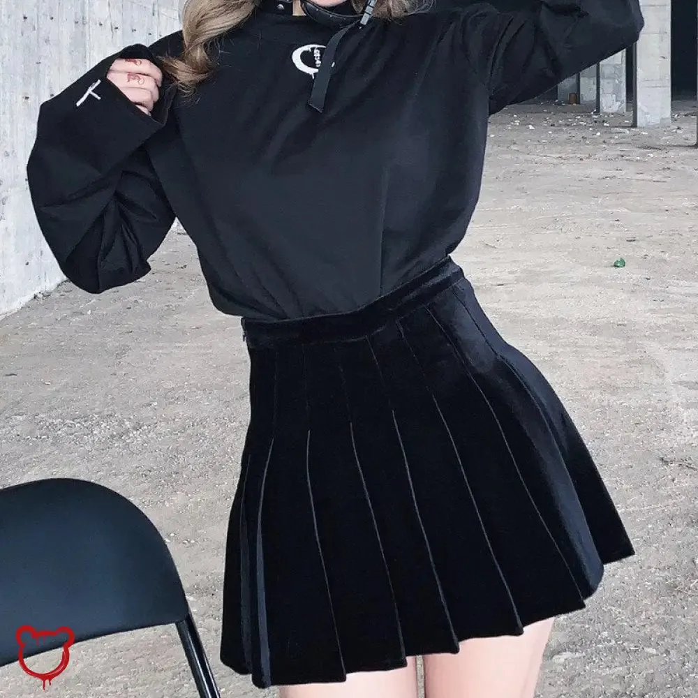 Velvet Pleated Mini Skirt