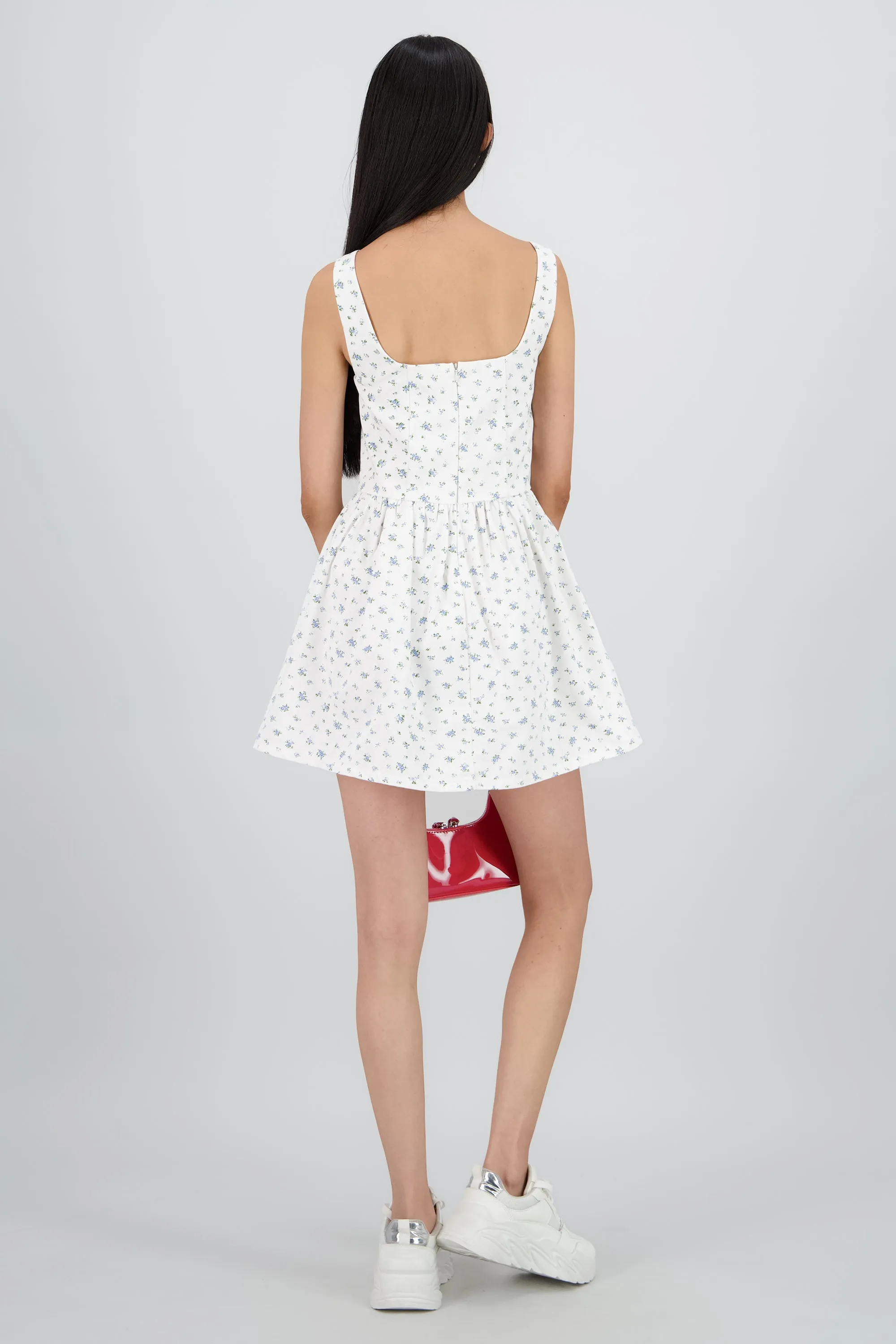 Vestido mini denim estampado flores