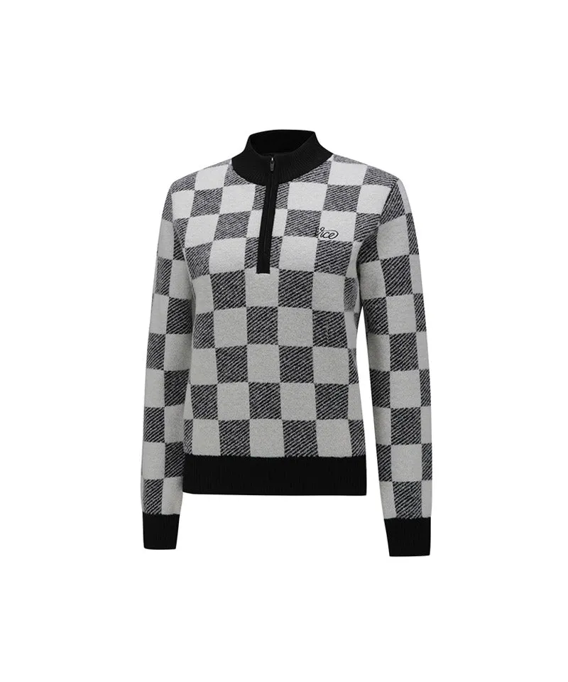Vice Golf Atelier Women's Checker Board Windproof Half Zip-Up Sweater - White
