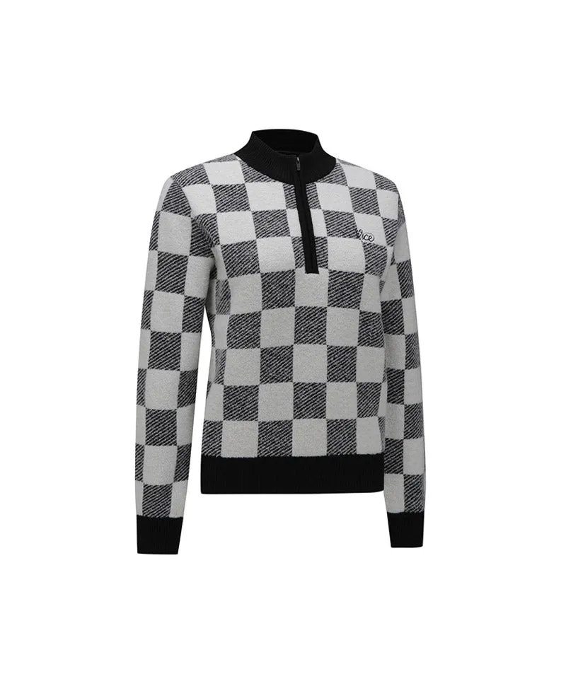 Vice Golf Atelier Women's Checker Board Windproof Half Zip-Up Sweater - White