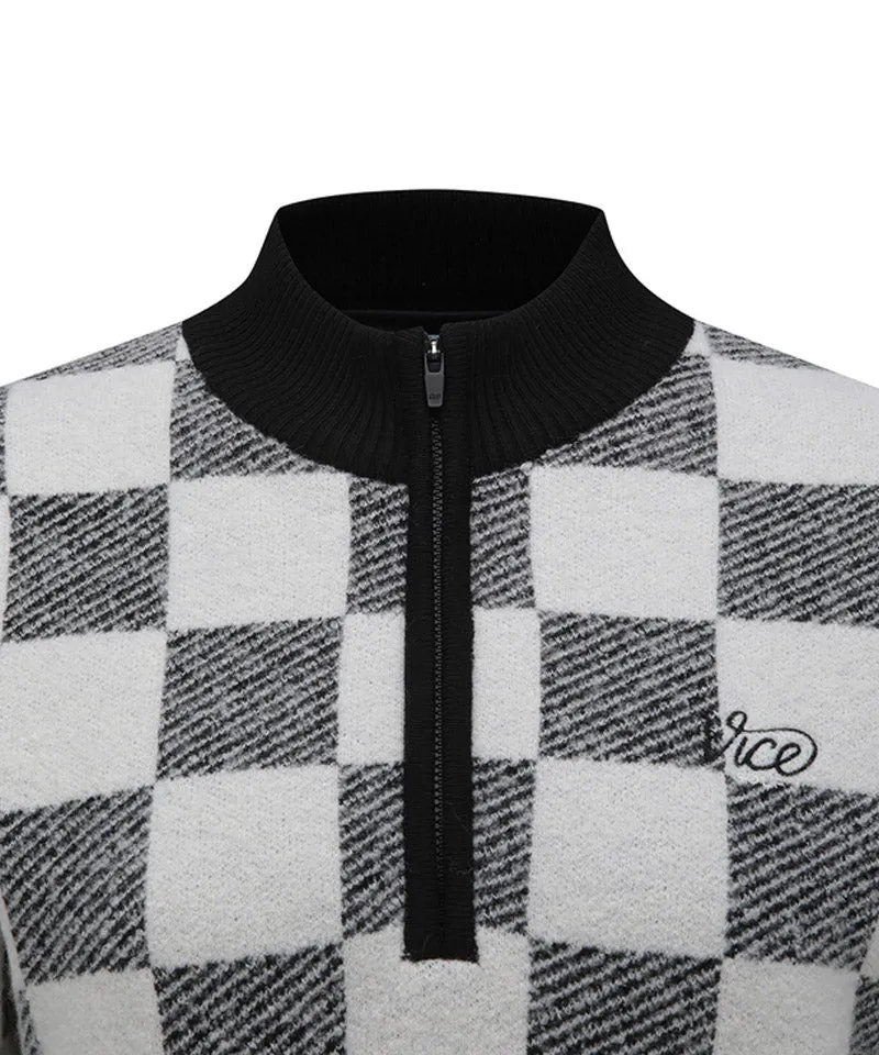 Vice Golf Atelier Women's Checker Board Windproof Half Zip-Up Sweater - White