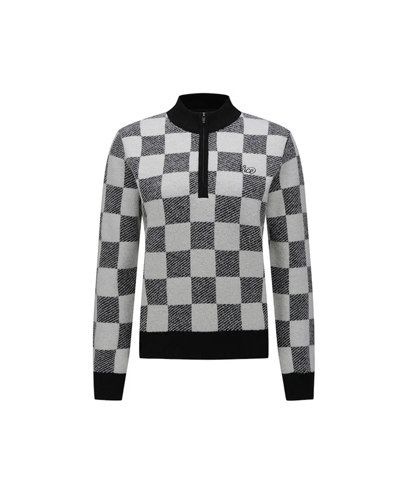 Vice Golf Atelier Women's Checker Board Windproof Half Zip-Up Sweater - White