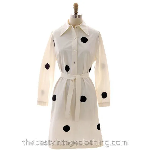 Vintage Vuokko Suomi Finland Black & White Polka Dot Dress 1970s 40