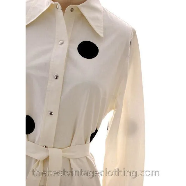 Vintage Vuokko Suomi Finland Black & White Polka Dot Dress 1970s 40