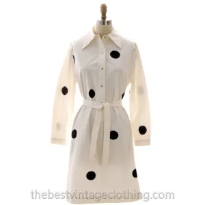 Vintage Vuokko Suomi Finland Black & White Polka Dot Dress 1970s 40