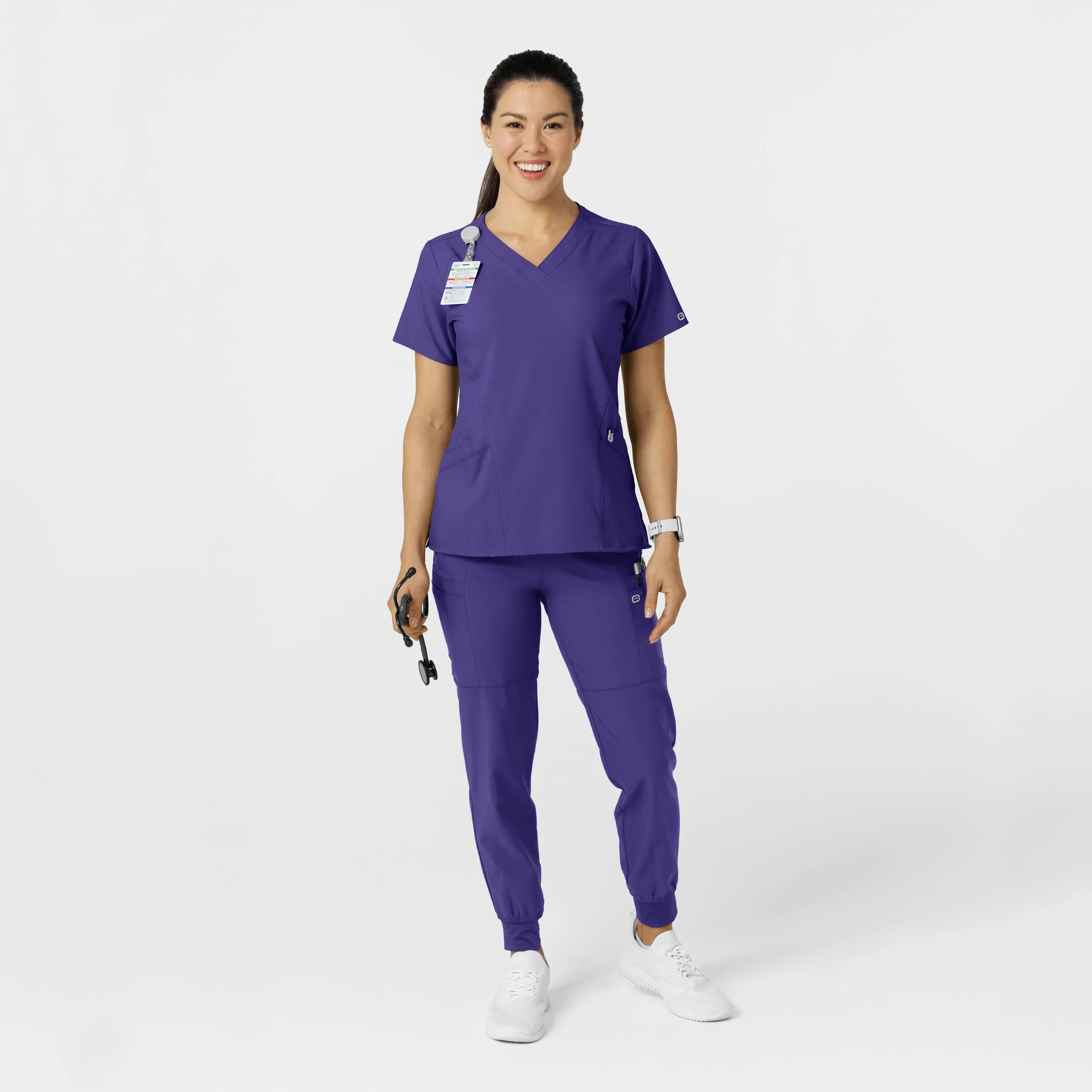 W123 5555 Comfort Waist Cargo Jogger Scrub Pants Grape