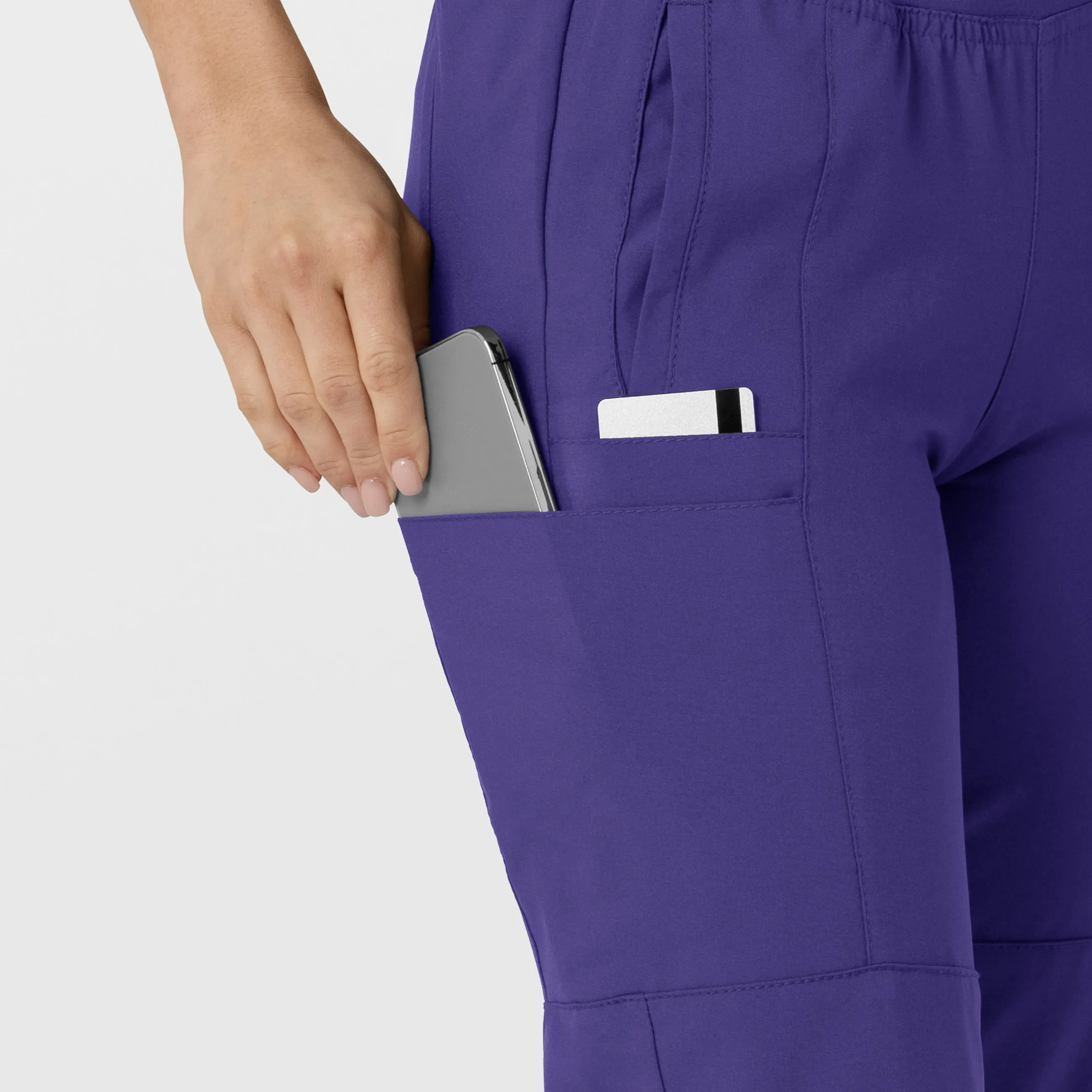 W123 5555 Comfort Waist Cargo Jogger Scrub Pants Grape