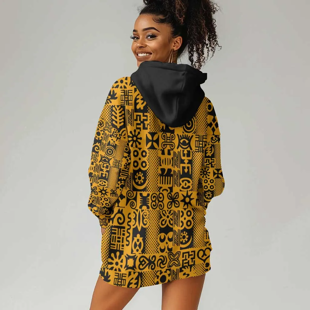 West African Yellow Art - Adinkra Culture Hoodie Dress DT02