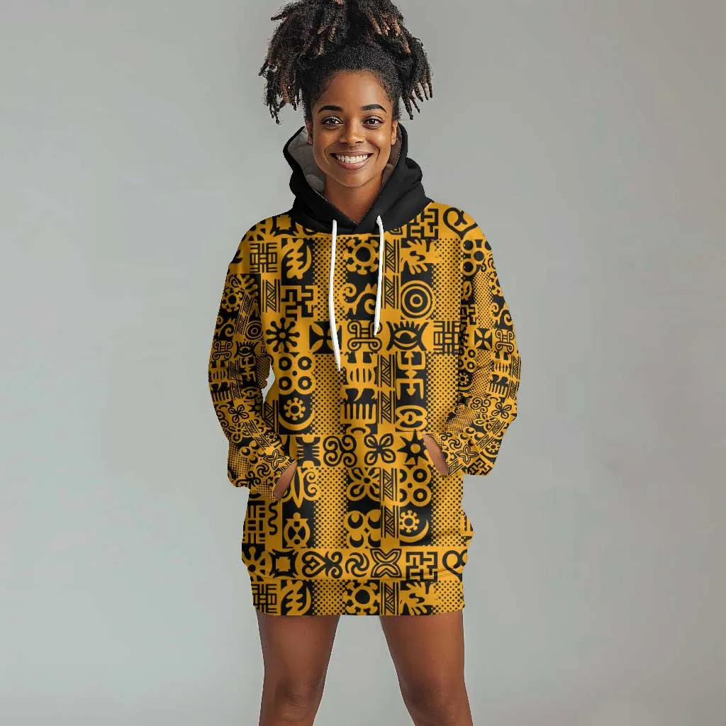 West African Yellow Art - Adinkra Culture Hoodie Dress DT02