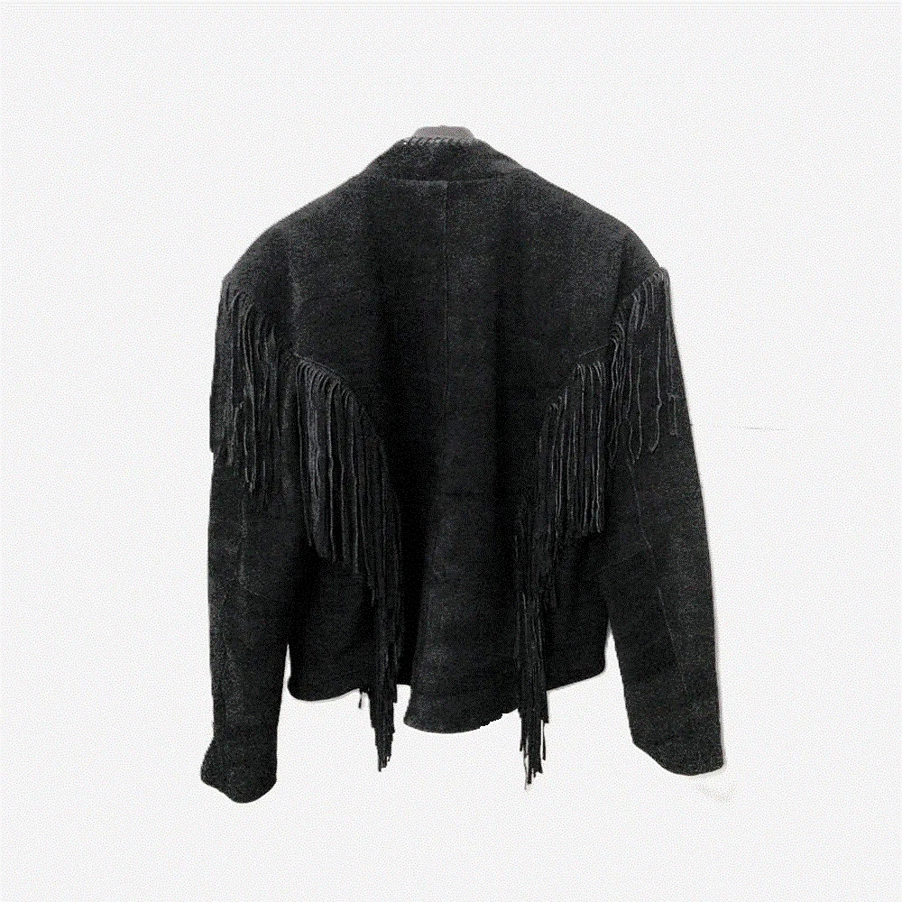 Western Black Suede Leather Fringe Jacket for Men MWJ544