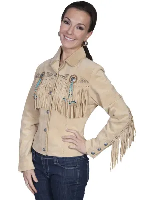 Western Fringe Beige Suede Leather Jacket for Women Cowgirl WFJ202