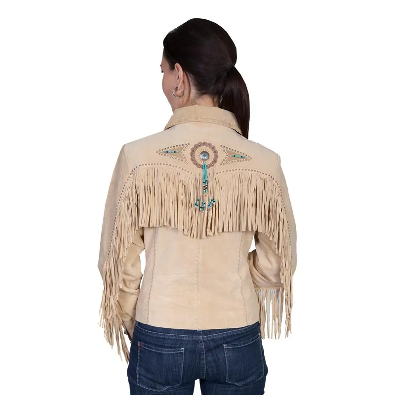 Western Fringe Beige Suede Leather Jacket for Women Cowgirl WFJ202