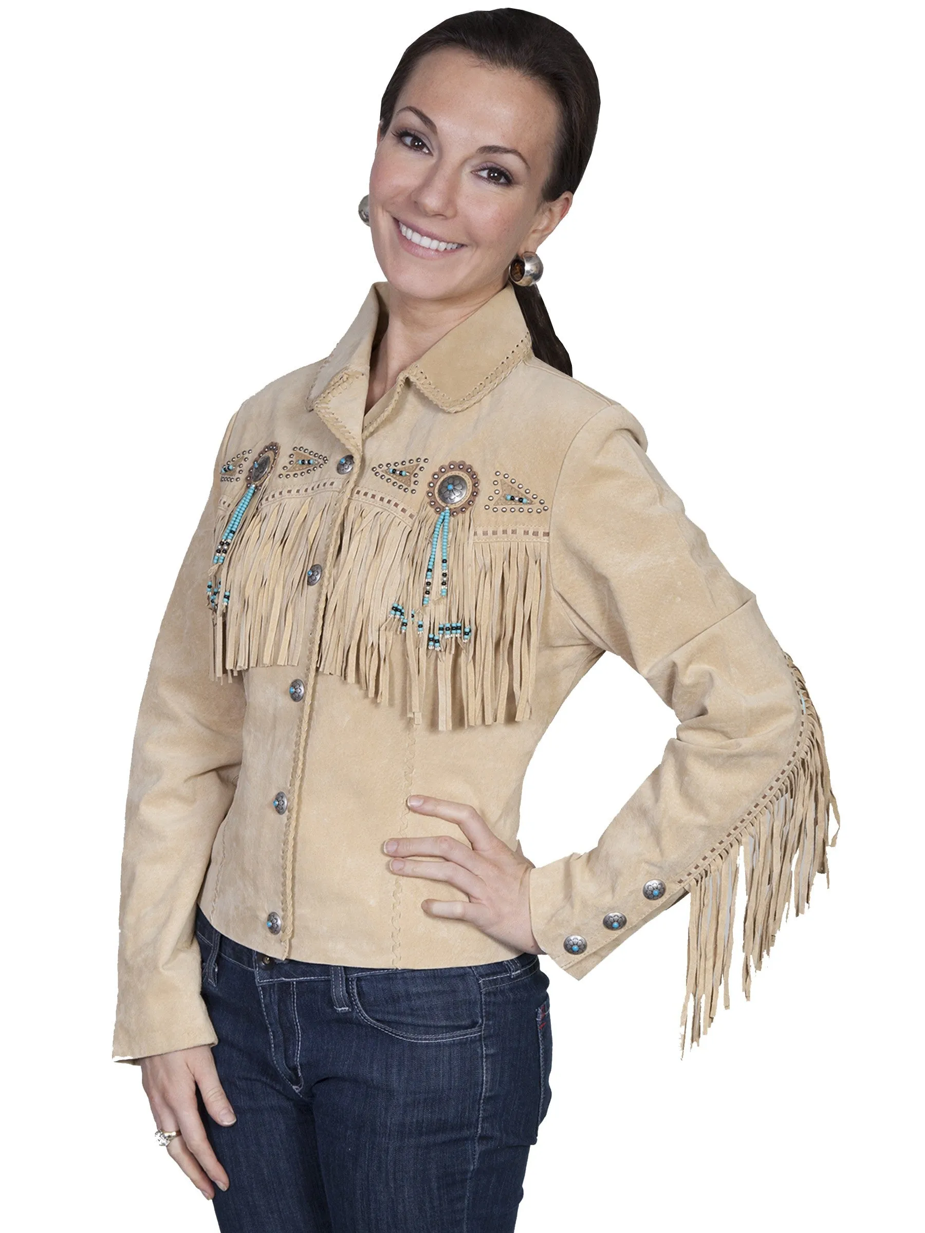 Western Fringe Beige Suede Leather Jacket for Women Cowgirl WFJ202