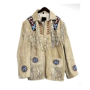 Western Fringe Beige Suede Leather Jacket for Women Cowgirl WFJ229