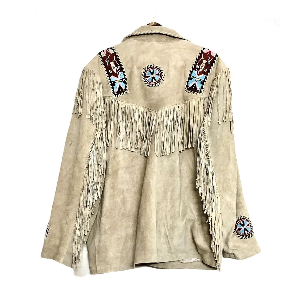 Western Fringe Beige Suede Leather Jacket for Women Cowgirl WFJ229