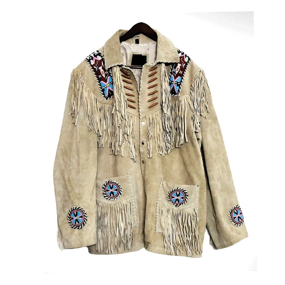 Western Fringe Beige Suede Leather Jacket for Women Cowgirl WFJ229
