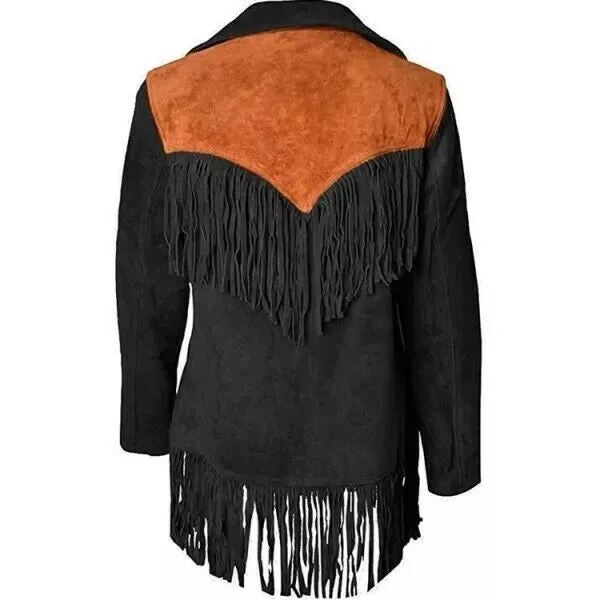 Western Fringe Black Suede Leather Jacket for Women Cowgirl WFJ707