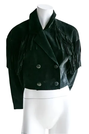 Western Fringe Dark Green Suede Leather Jacket Short Jacket for Women WFJ405