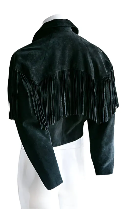 Western Fringe Dark Green Suede Leather Jacket Short Jacket for Women WFJ405