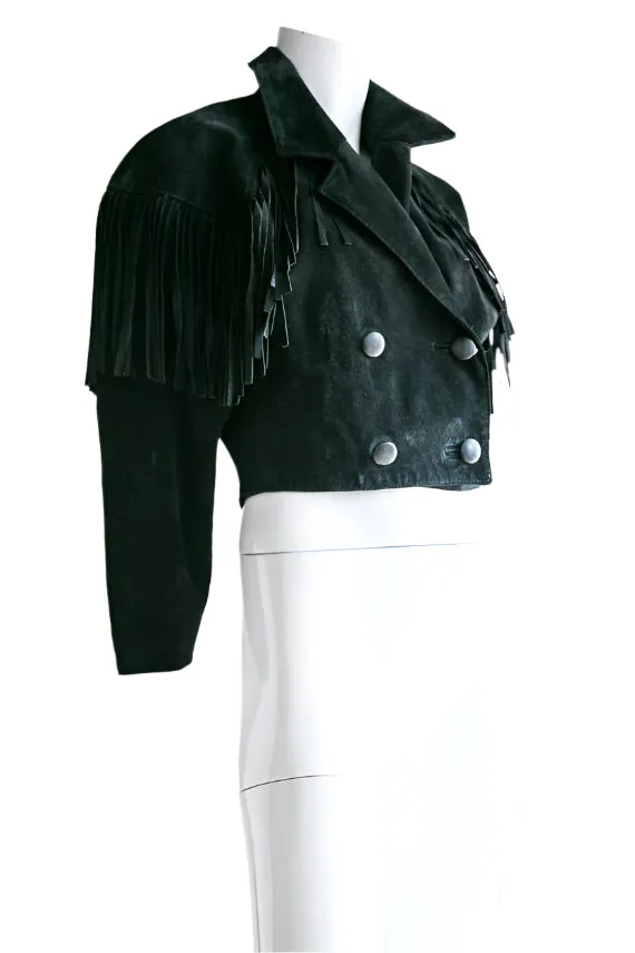 Western Fringe Dark Green Suede Leather Jacket Short Jacket for Women WFJ405