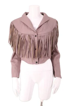 Western Fringe Pink Leather Short Jacket for Women WFJ702