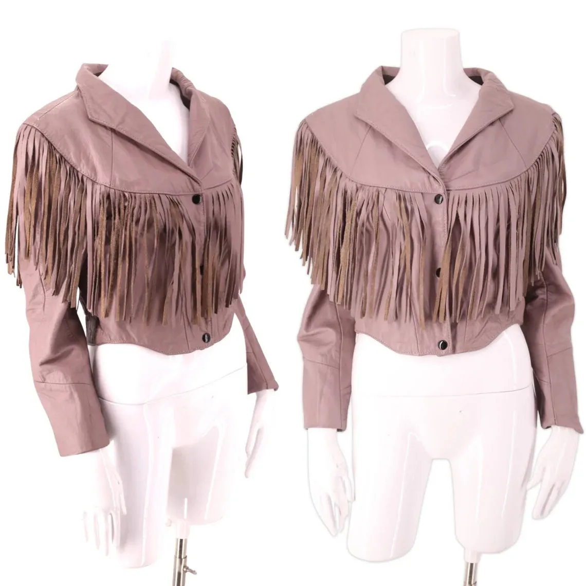 Western Fringe Pink Leather Short Jacket for Women WFJ702