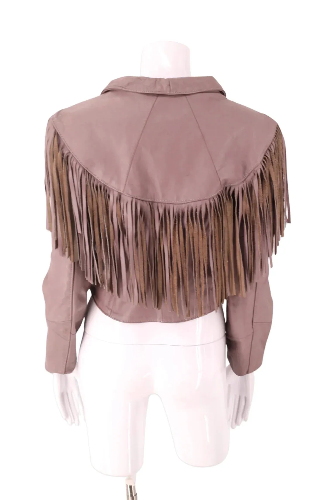 Western Fringe Pink Leather Short Jacket for Women WFJ702