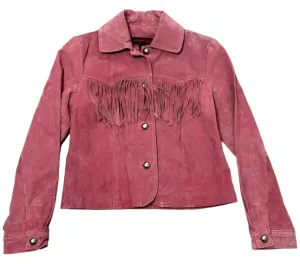 Western Fringe Pink Suede Leather Short Jacket for Women WFJ913