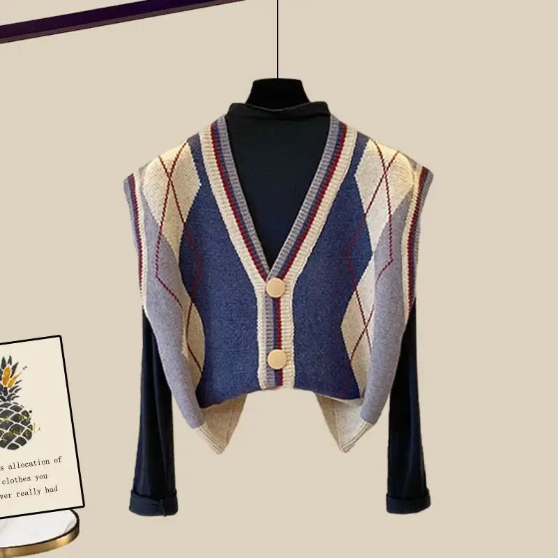 Western-style Knitting Vest Top Jeans Three Piece Set