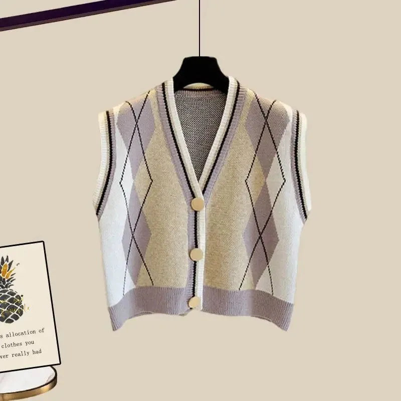 Western-style Knitting Vest Top Jeans Three Piece Set